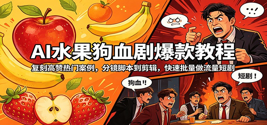 AI水果狗血剧爆款教程：复刻高赞热门案例，分镜脚本到剪辑，快速批量做流量短剧-离锋创库