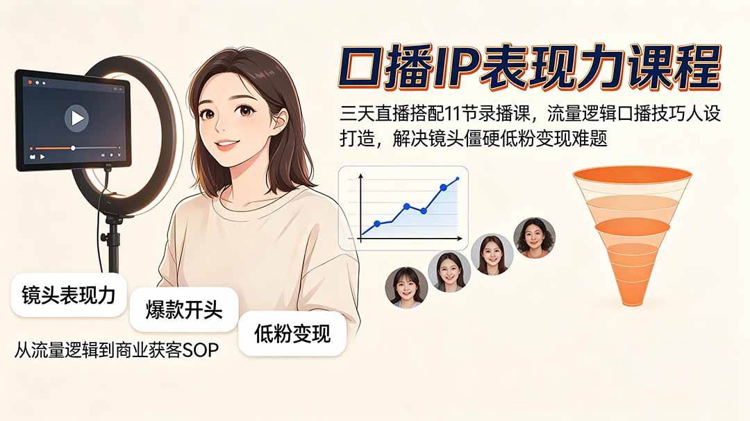 （19604期）口播IP表现力课程｜三天直播搭配11节录播课，流量逻辑口播技巧人设打造，解决镜头僵硬低粉变现难题-离锋创库