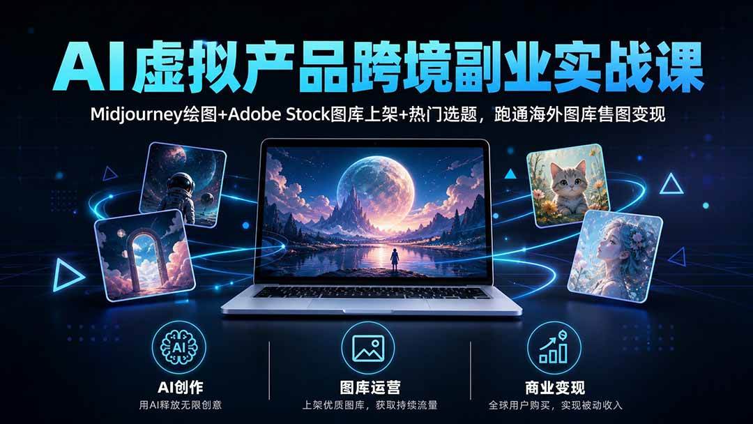 （20514期）AI虚拟产品跨境副业实战课｜Midjourney绘图+Adobe Stock图库上架+热门选题，跑通海外图库售图变现-离锋创库