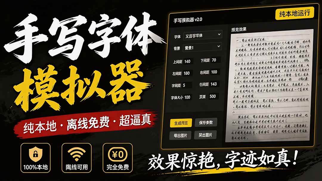（19810期）罚抄神器！罚抄10万字都不在怕了，手写字体模拟生成器，附带新整理背景图和字体，纯本地离线运行-离锋创库
