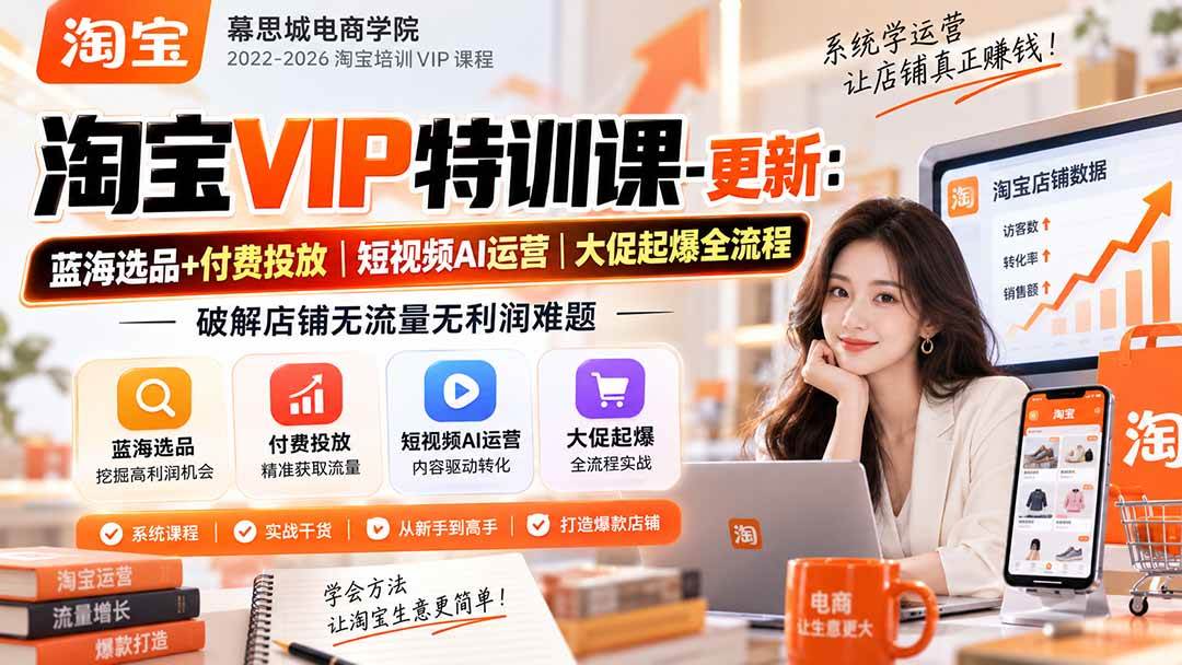（20522期）淘宝VIP特训课-更新0917：蓝海选品+付费投放｜短视频AI运营｜大促起爆全流程，破解店铺无流量无利润难题-离锋创库