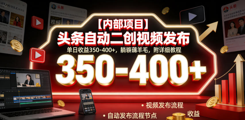 【内部项目】头条自动二创视频发布，单日收益350-400+，躺賺薅羊毛，附详细教程【揭秘】-离锋创库