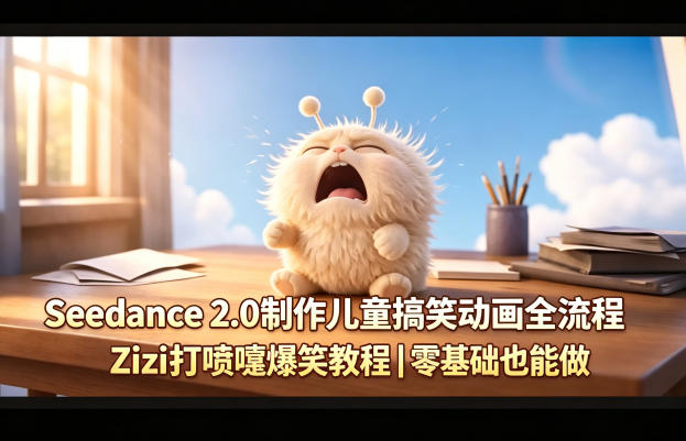 Seedance 2.0制作儿童搞笑动画全流程Zizi打喷嚏爆笑教程｜零基础也能做-离锋创库