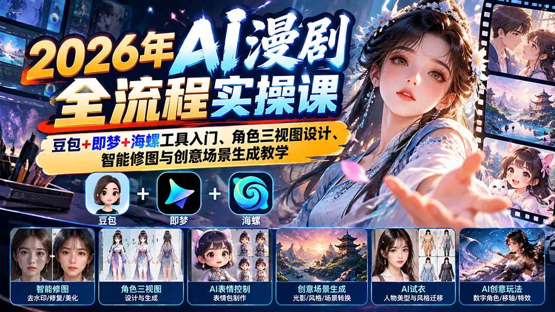 （21077期）2026年AI漫剧全流程实操课：豆包+即梦+海螺工具入门、角色三视图设计、智能修图与创意场景生成教学-离锋创库