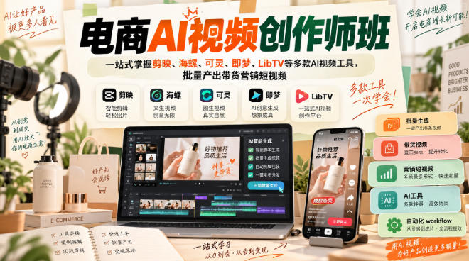 电商AI视频创作师班，一站式掌握剪映、海螺、可灵、即梦、LibTV等多款AI视频工具，批量产出带货营销短视频-离锋创库