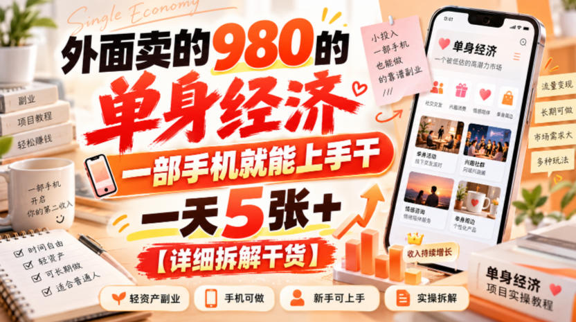 外面卖的980的单身经济，一部手机就能上手干，一天5张+【详细拆解干货】-离锋创库