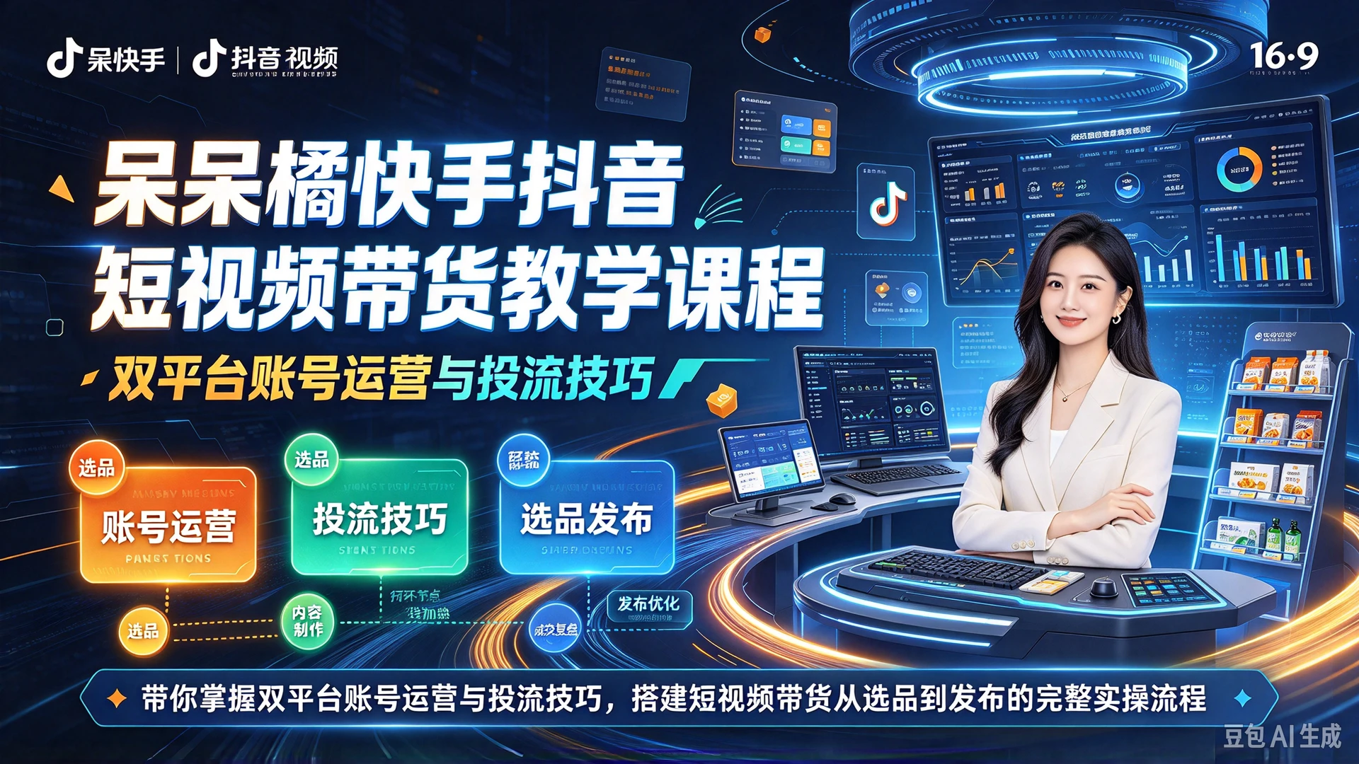 【精】呆呆橘快手抖音短视频带货教学课程,带你掌握双平台账号运营与投流技巧,搭建短视频带货从选品到发布的完整实操流程-离锋创库