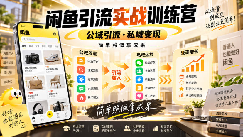 闲鱼引流实战训练营，公域引流·私域变现，简单照做拿成果-离锋创库