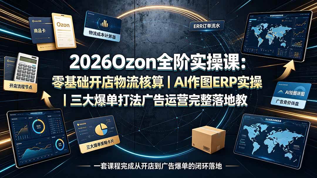 （19400期）2026Ozon全阶实操课：零基础开店物流核算｜AI作图ERP实操｜三大爆单打法广告运营完整落地教程-离锋创库