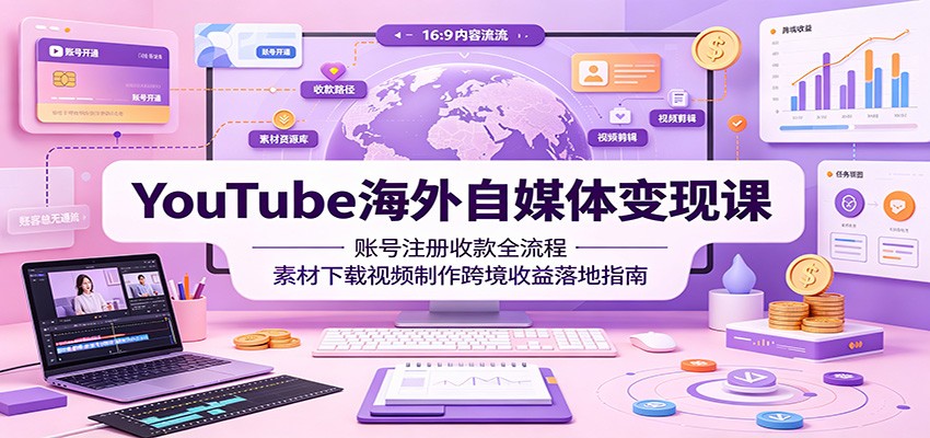 YouTube海外自媒体变现课:账号注册收款全流程,素材下载视频制作跨境收益落地指南-离锋创库