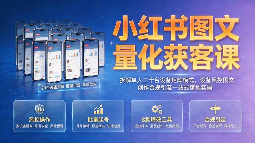 （19572期）小红书图文量化获客课｜拆解单人二十台设备矩阵模式，设备风控图文创作合规引流一站式落地实操-离锋创库