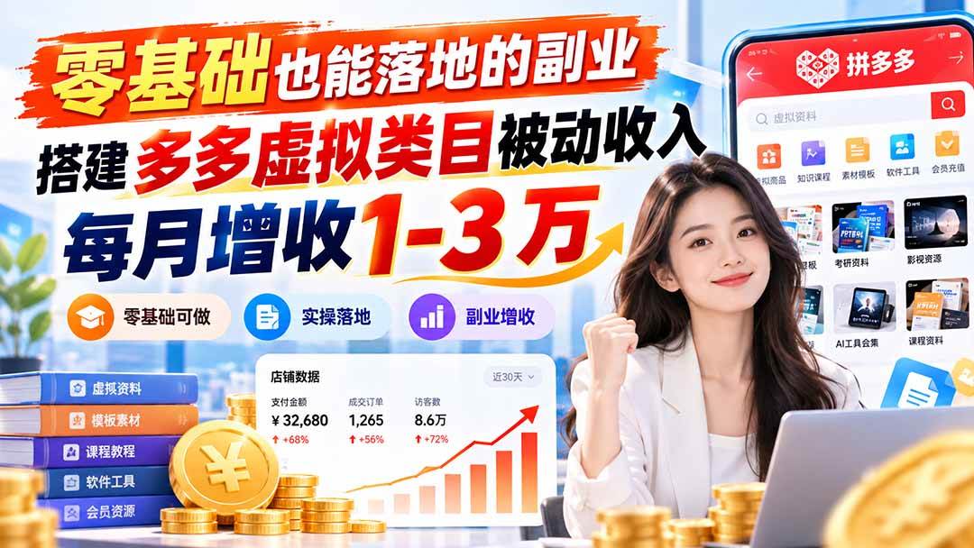 (20870期)零基础也能落地的副业,搭建多多虚拟类目被动收入,每月增收 1-3 万-离锋创库