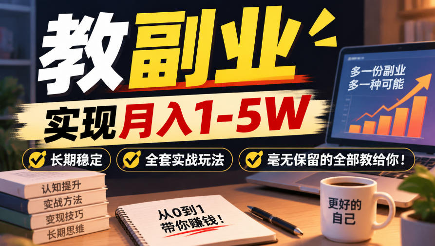 “教副业”实现月入1-5W,长期稳定,全套实战玩法毫无保留的全部教给你!【揭秘】 “教副业”实现月入1-5W,长期稳定,全套实战玩法毫无保留的全部教给你!【揭秘】