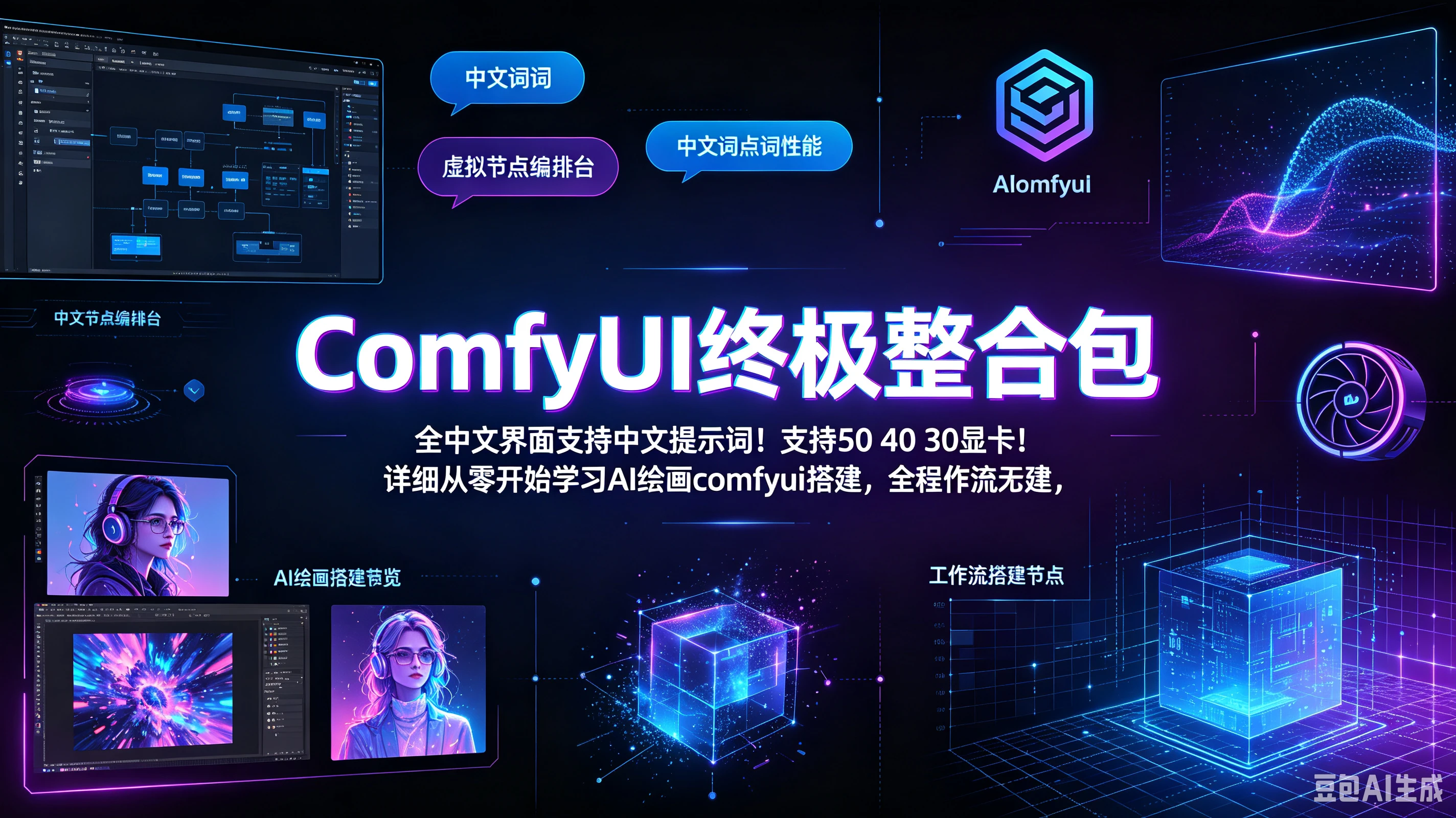 【精】ComfyUI终极整合包全中文界面支持中文提示词！支持50 40 30显卡！详细从零开始学习AI绘画comfyui工作流搭建，全程干货无废话-离锋创库