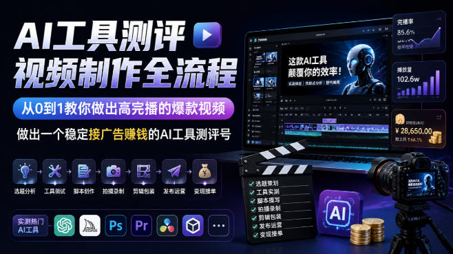 AI工具测评视频制作全流程，从0到1教你做出高完播的爆款视频，做出一个稳定接广告賺钱的AI工具测评号-离锋创库