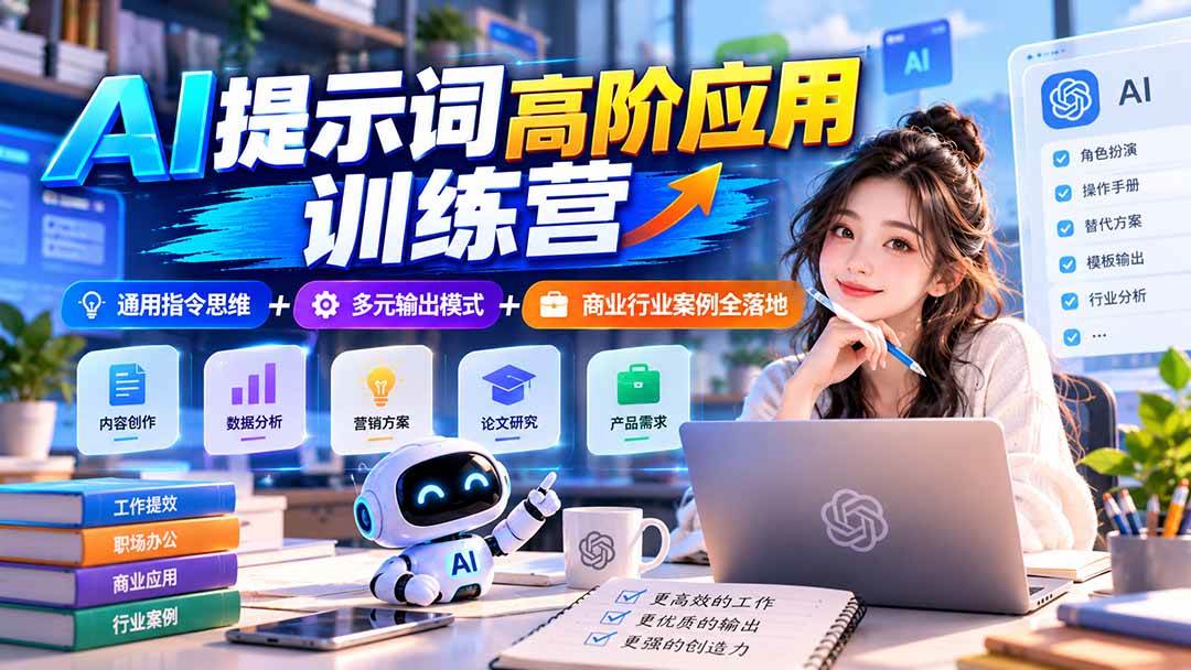 (20823期)【无水印】AI提示词高阶应用训练营|通用指令思维+多元输出模式+商业行业案例全落地-离锋创库