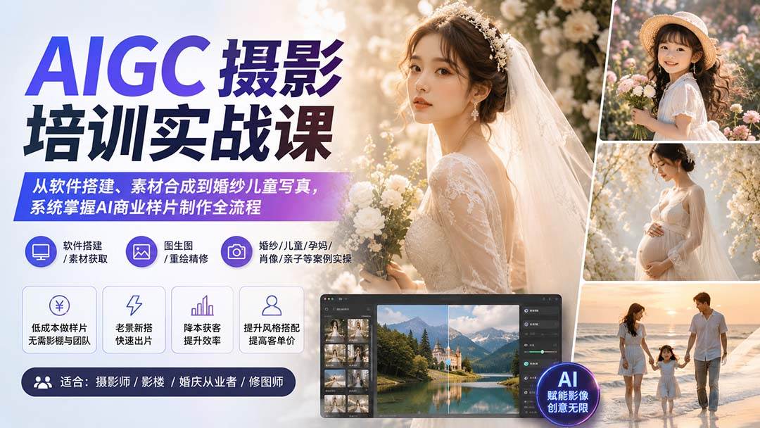 (20161期)AIGC摄影培训实战课:从软件搭建、素材合成到婚纱儿童写真,系统掌握AI商业样片制作全流程-离锋创库