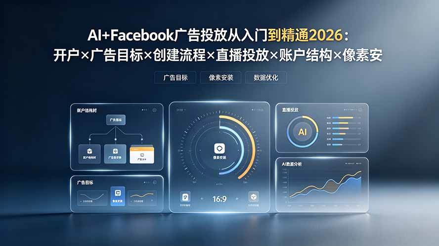 (19465期)AI+Facebook广告投放从入门到精通2026:开户×广告目标×创建流程×直播投放×账户结构×像素安装×AI赋能-离锋创库