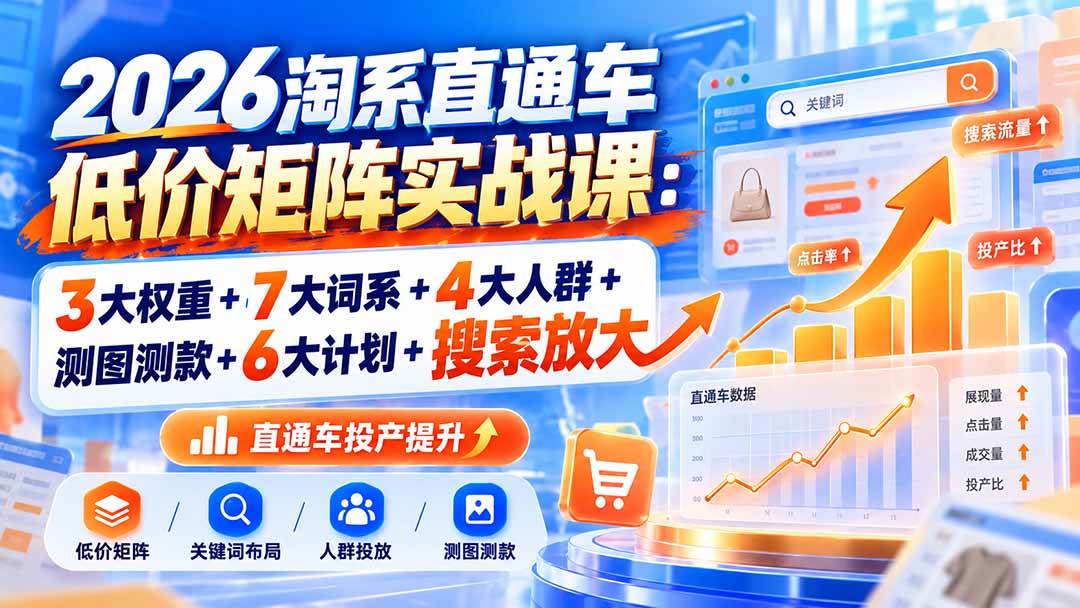 （20761期）2026淘系直通车低价矩阵实战课：3大权重+7大词系+4大人群+测图测款+6大计划+搜索放大-离锋创库