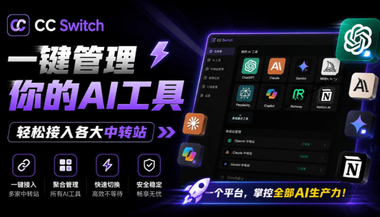 一键给Chatgpt、Codex、Claude接入地第三方中转站,CC Switch统一管理你的AI编程工具工作流-离锋创库