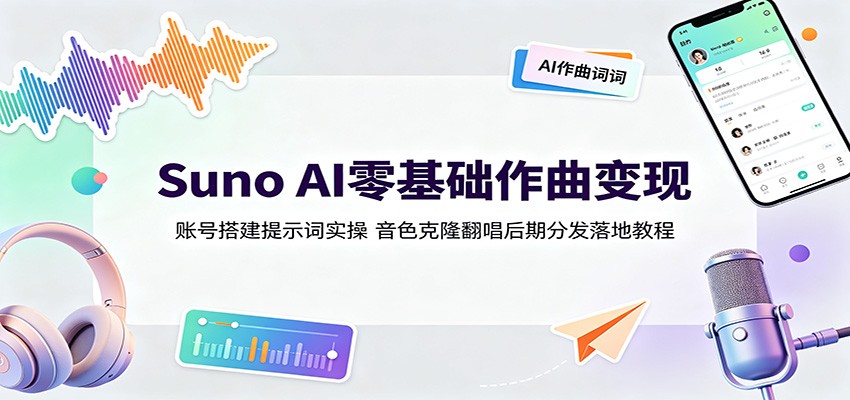 Suno AI零基础作曲变现：账号搭建提示词实操，音色克隆翻唱后期分发落地教程-离锋创库