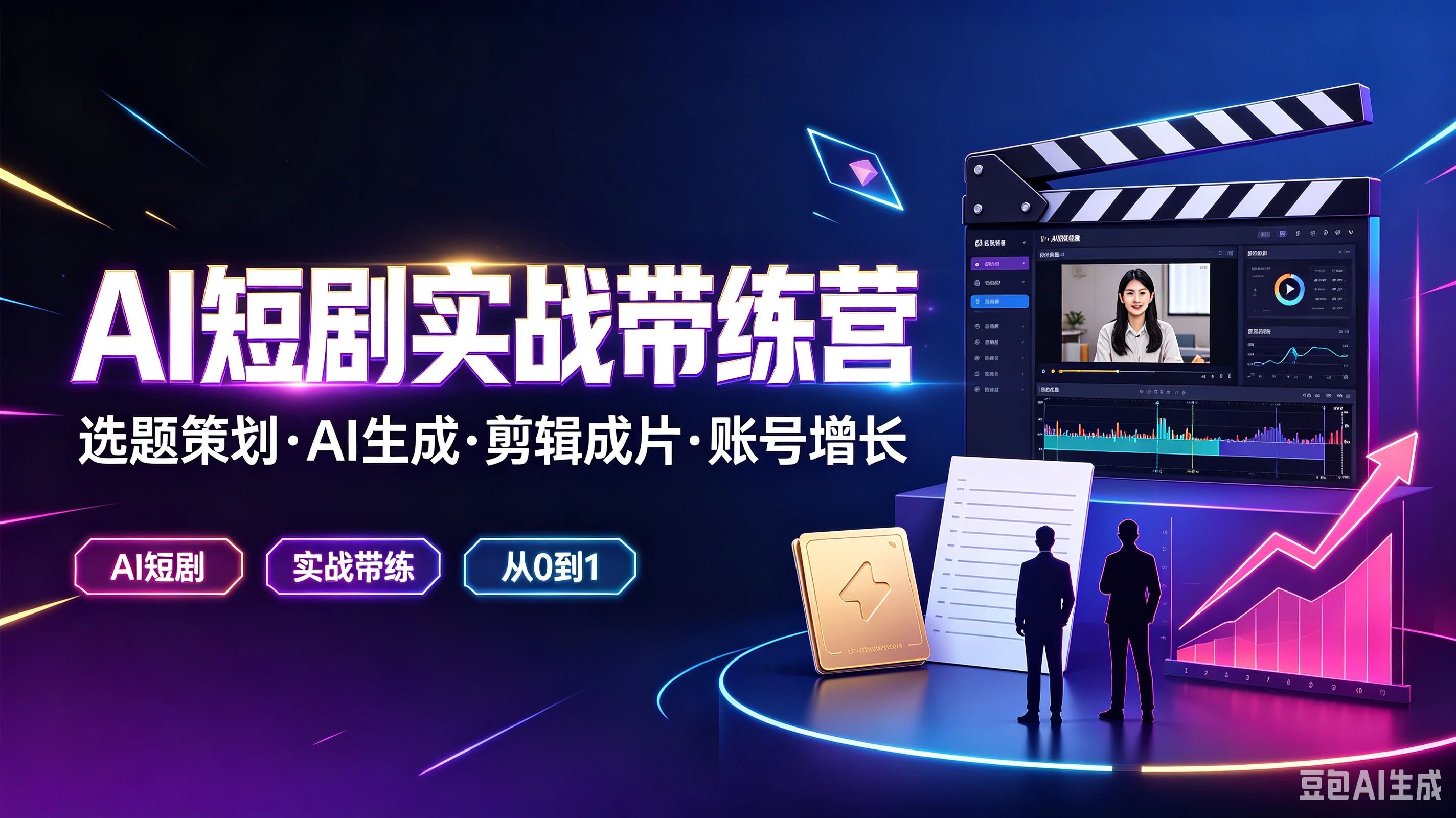 【精】AI短剧实战带练营，选题策划·AI生成·剪辑成片·账号增长，AI短剧、实战带练、从O到1-离锋创库