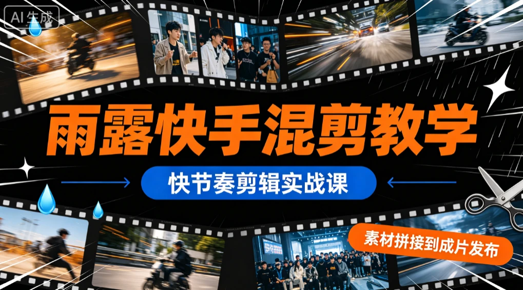 【精】雨露快手混剪教学，快节奏剪辑实战课，素材拼接到成片发布-离锋创库