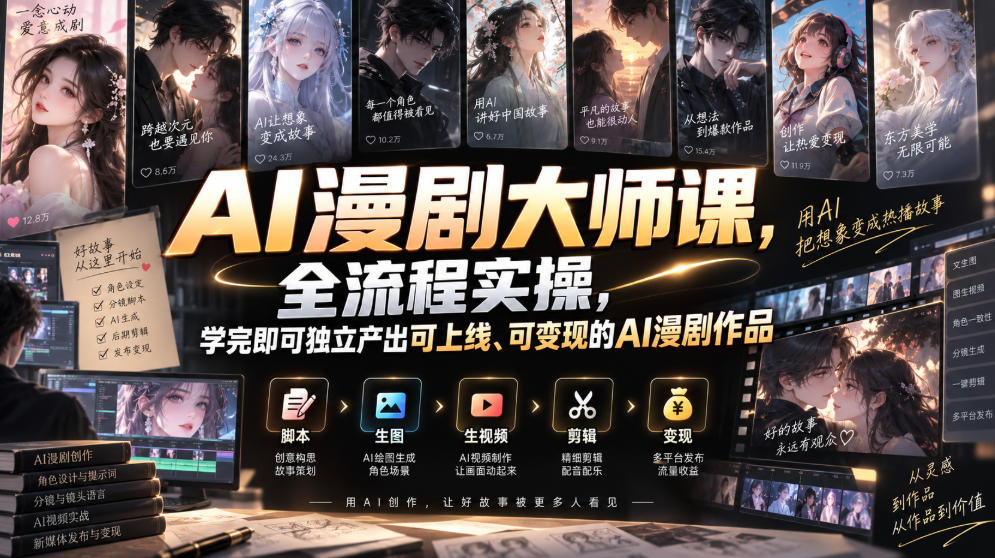AI漫剧大师课，全流程实操，学完即可独立产出可上线、可变现的AI漫剧作品-离锋创库