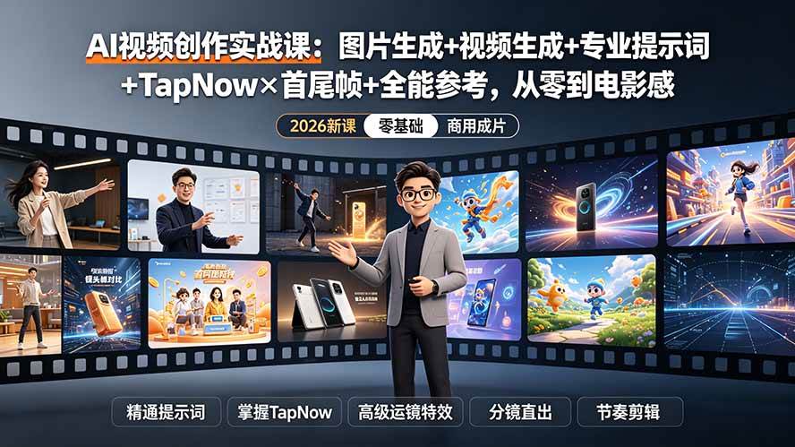 （19383期）AI视频创作实战课：图片生成+视频生成+专业提示词+TapNow×首尾帧+全能参考，从零到电影感成片-离锋创库
