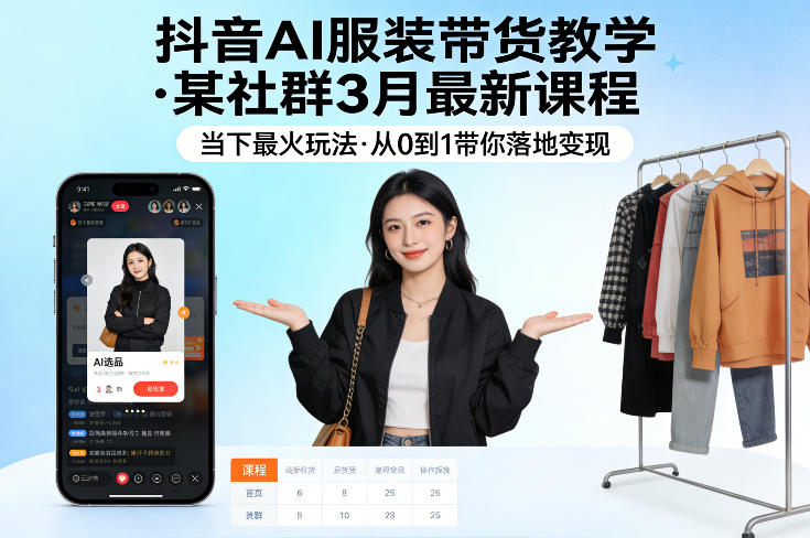 抖音AI服装带货教学，某社群3月最新课程，当下最火玩法，从0到1带你落地变现-离锋创库
