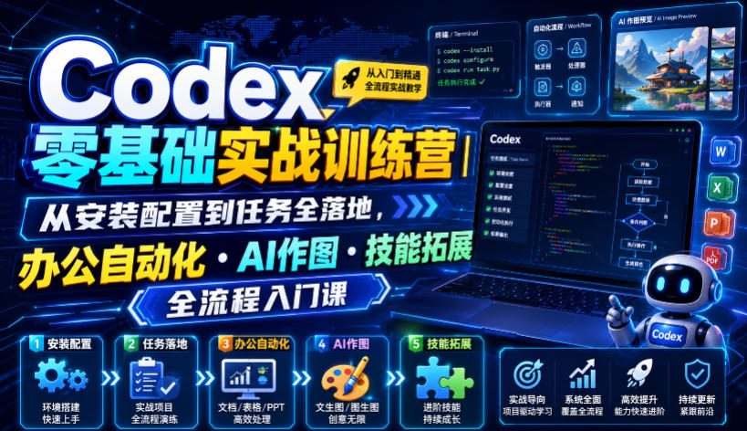 Codex零基础实战训练营｜从安装配置到任务全落地，办公自动化・AI作图・技能拓展全流程入门课-离锋创库