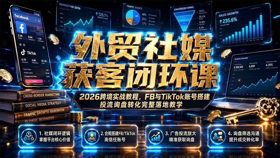 （19611期）外贸社媒获客闭环课｜2026跨境实战教程，FB与TikTok账号搭建投流询盘转化完整落地教学-离锋创库