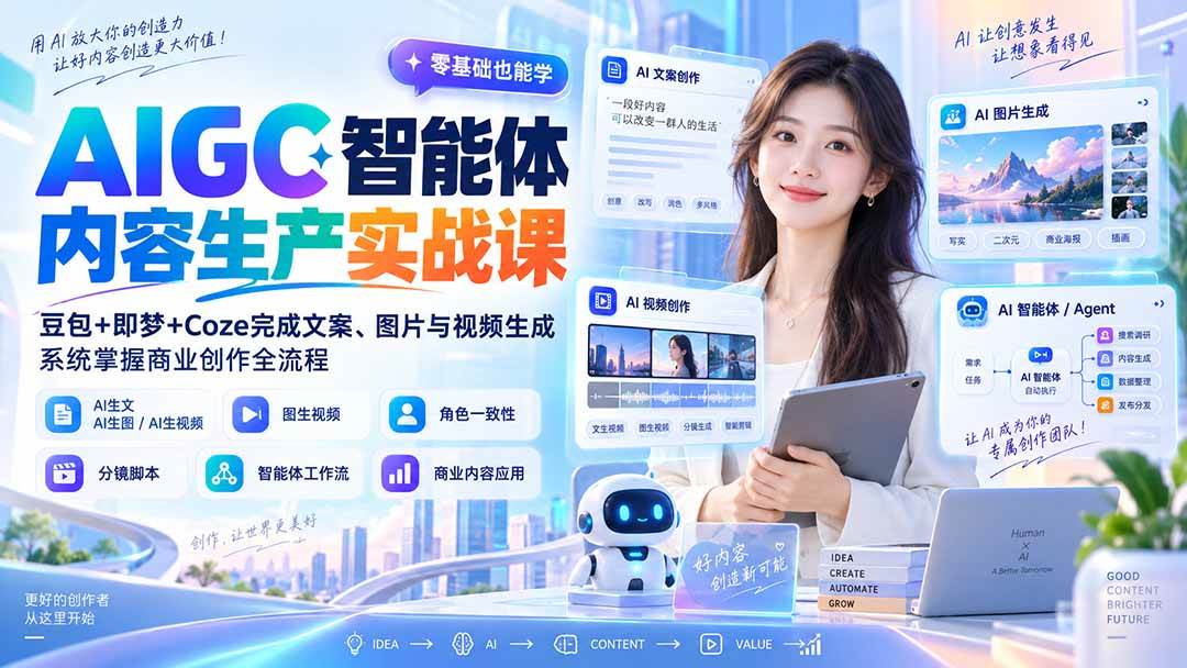 （20372期）AIGC智能体内容生产实战课：豆包+即梦+Coze完成文案、图片与视频生成，系统掌握商业创作全流程-离锋创库
