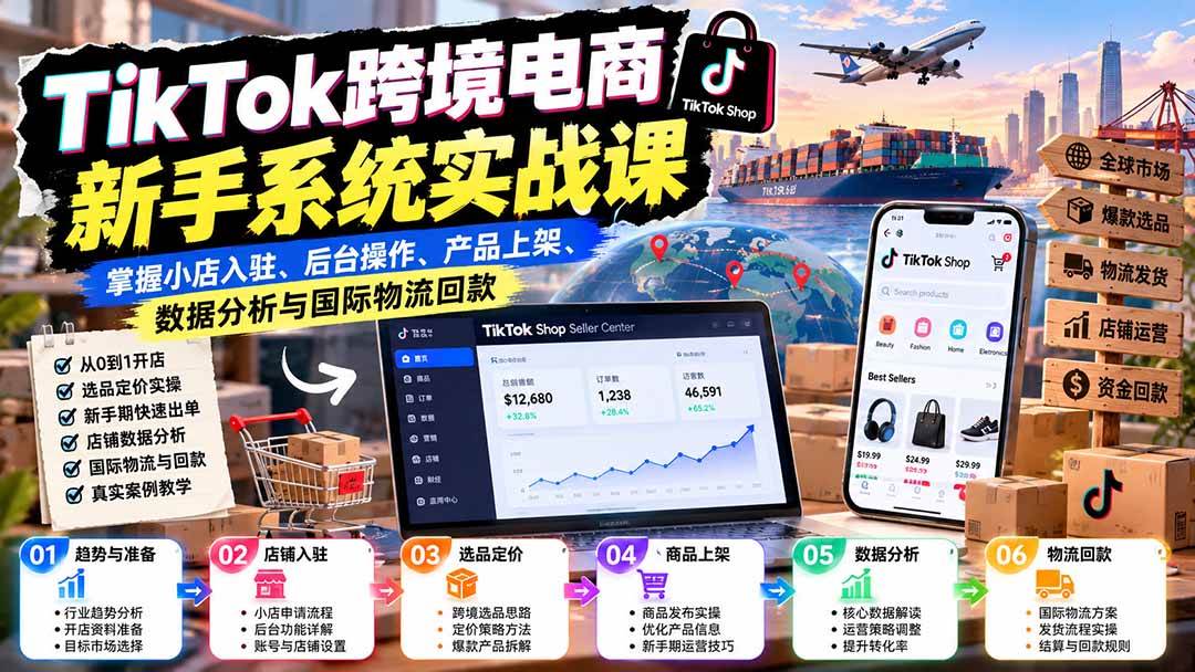 （20672期）TikTok跨境电商新手系统实战课：掌握小店入驻、后台操作、产品上架、数据分析与国际物流回款-离锋创库