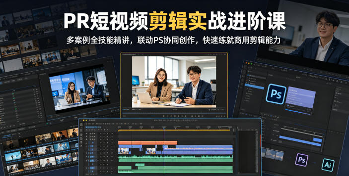 PR短视频剪辑实战进阶课,多案例全技能精讲,联动PS协同创作,快速练就商用剪辑能力-离锋创库
