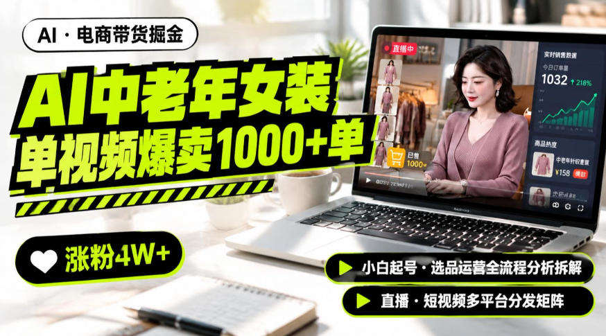 AI中老年服装带货赛道新玩法，一个视频卖出1000多单涨粉4W+，小白起号选品运营全流程分析拆解-离锋创库
