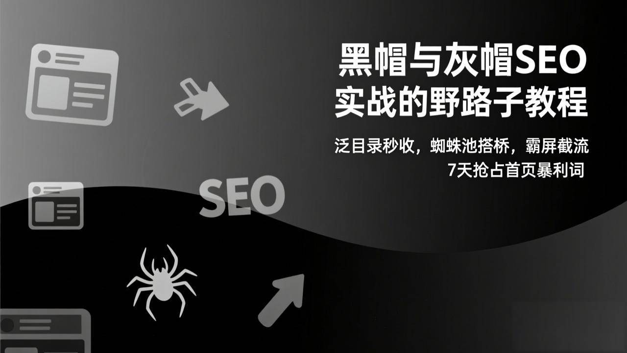 （17125期）黑帽与灰帽SEO实战的野路子教程：泛目录秒收，蜘蛛池搭桥，霸屏截流，7天抢占首页暴利词-离锋创库
