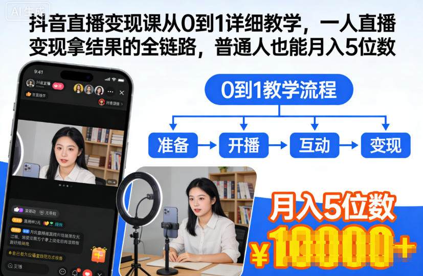 抖音直播变现课从0到1详细教学，一人直播变现拿结果的全链路，普通人也能月入5位数-离锋创库