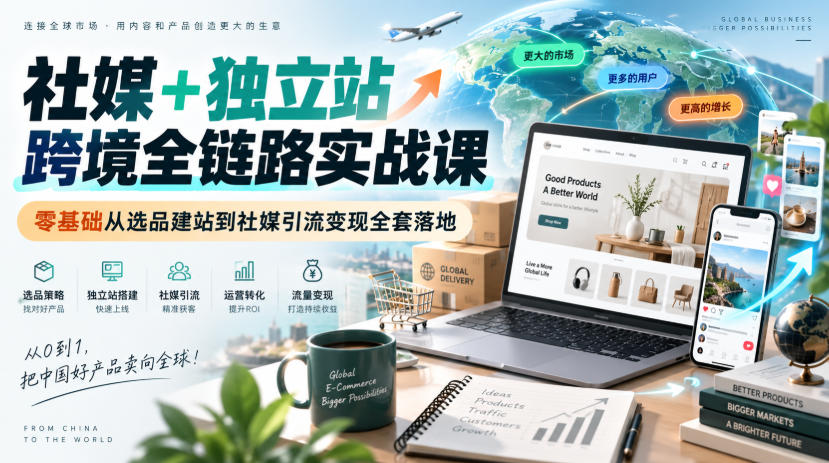 社媒+独立站跨境全链路实战课｜零基础从选品建站到社媒引流变现全套落地-离锋创库