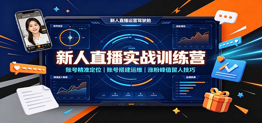 新人直播实战训练营：账号精准定位，账号搭建运维，涨粉峰值留人技巧-离锋创库