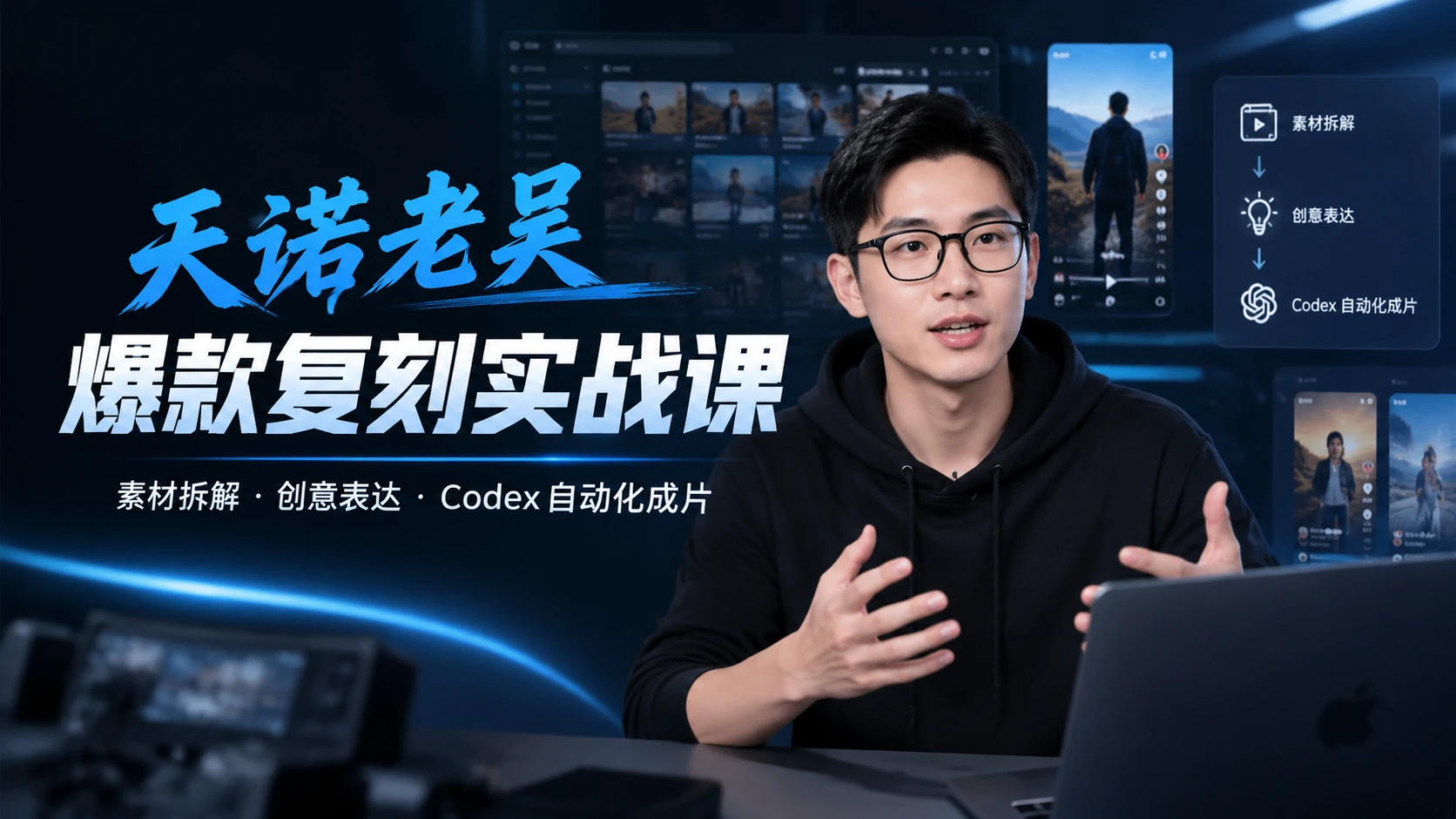 天诺老吴爆款复刻课，带你掌握素材拆解与创意表达，用 Codex 完成短视频自动化成片-离锋创库