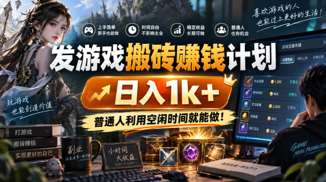 发游戏搬砖賺钱计划，日入1k+，普通人利用空闲时间就能做！【揭秘】-离锋创库