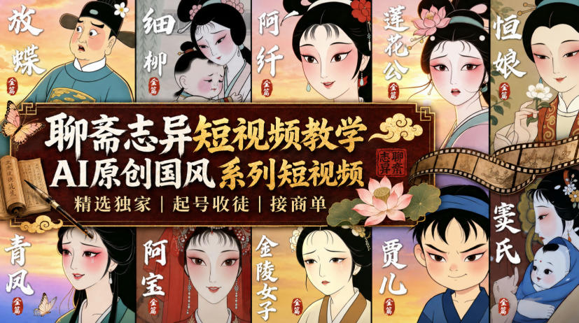 聊斋志异短视频教学，AI原创国风系列短视频，精选独家丨起号收徒丨接商单-离锋创库