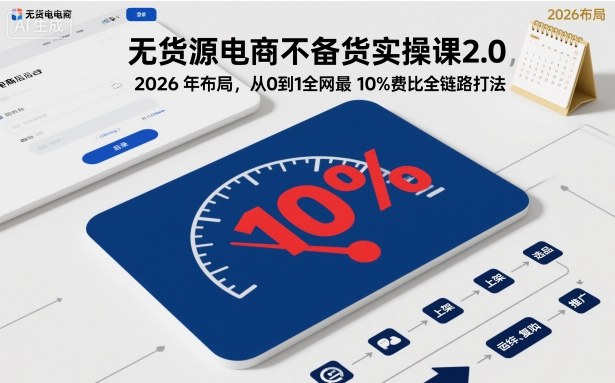 无货源电商不备货实操课2.0，2026年布局，从0到1全网最低10%费比全链路打法【更新26年3月】-离锋创库