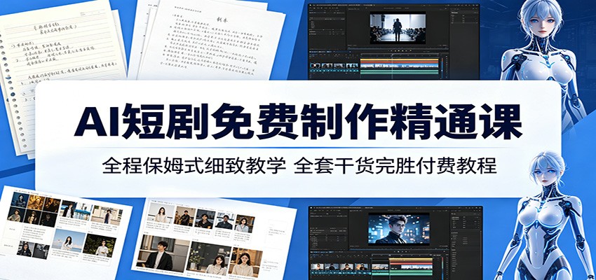 AI短剧免费制作精通课:全程保姆式细致教学,全套干货完胜付费教程-离锋创库