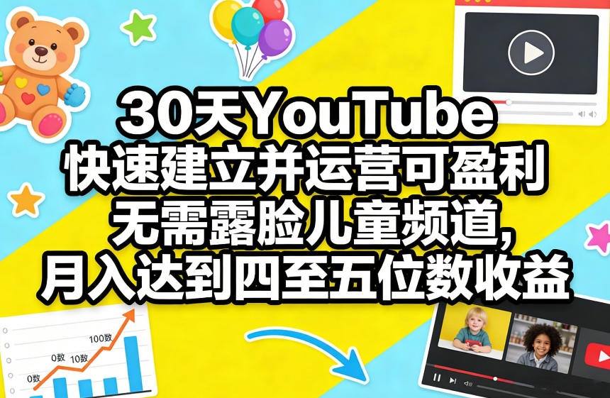 30天YouTube快速建立并运营可盈利无需露脸儿童频道，月入达到四至五位数收益-离锋创库