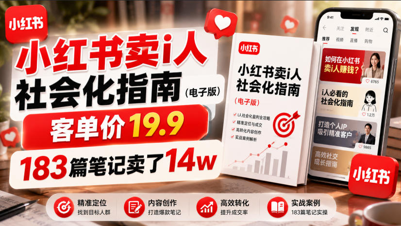 小红书卖I人社会化指南（电子版），客单价19.9，183篇笔记卖了14w！-离锋创库