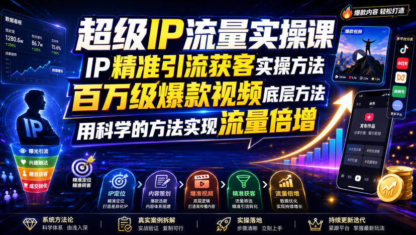 超级IP流量实操课,IP精准引流获客实操方法,百万级爆款视频底层方法,用科学的方法实现流量倍增-离锋创库