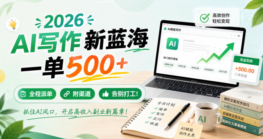 2026 AI写作新蓝海，一单500+，全程派单，附渠道，告别打工！【揭秘】-离锋创库