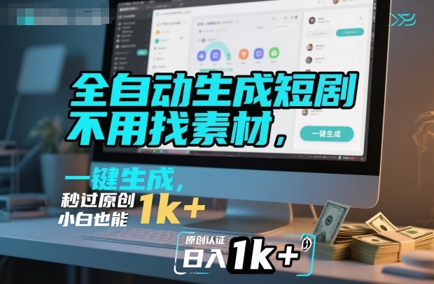 全自动生成短剧，不用找素材，不用剪辑，一键生成，秒过原创，小白也能轻松日入1k+【揭秘】-离锋创库
